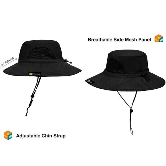 Black SUN CUBE Wide Brim Sun Hat Men Women Fishing Hats UV Protection UPF 50+ - Picture 5 of 7